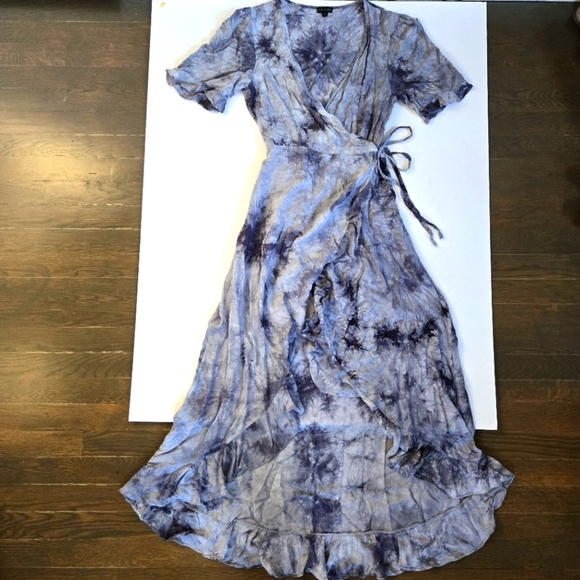 Coco & Carmen Grey tie dye true wrap dress high low frills sz S/M - Picture 1 of 9